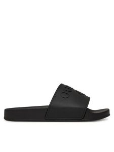 Guess Klapki E5GZ07BB00F Czarny. Czarne klapki Guess, z aplikacjami, z tworzywa sztucznego, bez obcasa. Za 119,99 zł.