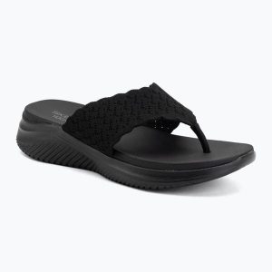 Klapki damskie SKECHERS Ultra Flex 3.0 Rhythm Waves. Czarne klapki Skechers, bez wzorów, bez obcasa. Za 199,99 zł.