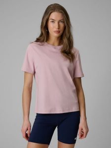 4F T-shirt regular gładki damski - różowy M. Czerwone t-shirty 4f, m, bez wzorów, z materiału, bez kołnierzyka, bez ramiączek. Za 79,99 zł.