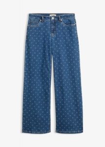 Jeansy wide leg, mid waist. Niebieskie jeansy bonprix, bez wzorów, z jeansu. Za 154,99 zł.