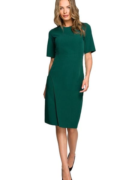 Stylove Sukienka w kolorze ciemnozielonym rozmiar: XXL. Zielone sukienki Stylove, na co dzień, xxl, bez wzorów, bez kołnierzyka, bez ramiączek, midi, proste. Za 241,56 zł.