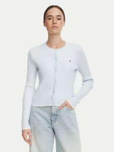 Tommy Jeans Kardigan DW0DW23458 Niebieski jasny Regular Fit. Niebieskie kardigany Tommy Jeans, z jeansu. Za 409,99 zł.