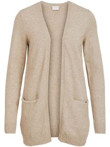 Vila Kardigan "Viril" w kolorze beżowym rozmiar: M. Brązowe swetry oversize Vila, m, bez wzorów, bez ramiączek. Za 123,45 zł.