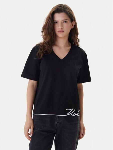 KARL LAGERFELD T-Shirt B1W17031 Czarny Relaxed Fit. Czarne t-shirty KARL LAGERFELD, m, bez wzorów, z bawełny, bez kołnierzyka, bez ramiączek. Za 284,99 zł.