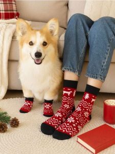 Zestaw: Skarpetki dla psa i właściciela - czerwony. Czerwone skarpetki Sinsay, bez wzorów. Za 15,99 zł.