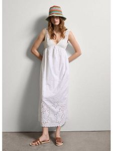 STEFANEL Sukienka w kolorze białym rozmiar: S. Białe sukienki Stefanel, s, bez wzorów, z bawełny, bez kołnierzyka, bez ramiączek, maxi. Za 295,99 zł.