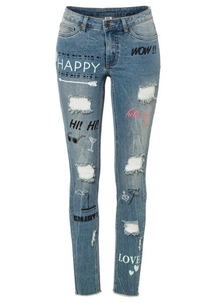 Dżinsy skinny, mid waist. Niebieskie jeansy bonprix, bez wzorów, z jeansu. Za 159,99 zł.
