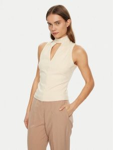 Guess Bluzka W5RP05 KCBO2 Écru Regular Fit. Bluzki Guess, l, z aplikacjami, z syntetyku, bez kołnierzyka, bez ramiączek. Za 159,99 zł.