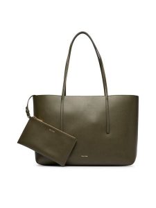 Calvin Klein Torebka Foil Logo Tote W/Pouch LV04F3274G Zielony ciemny. Zielone shopper bag Calvin Klein, bez wzorów, ze skóry, bez dodatków. Za 649,99 zł.