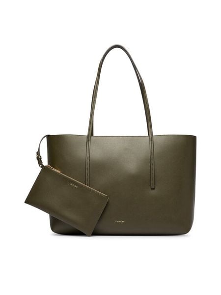 Calvin Klein Torebka Foil Logo Tote W/Pouch LV04F3274G Zielony ciemny. Zielone shopper bag Calvin Klein, bez wzorów, bez dodatków. Za 649,99 zł.