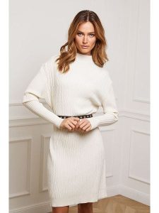 Joséfine Sukienka dzianinowa "Doumbia" w kolorze kremowym rozmiar: S. Brązowe sukienki Joséfine, na co dzień, s, bez wzorów, z dzianiny, bez kołnierzyka, bez ramiączek, midi, proste. Za 197,95 zł.