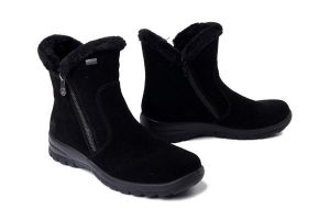 RIEKER TEX L7162-00 black, botki damskie. Czarne botki Rieker, bez wzorów, bez obcasa, bez zapięcia. Za 389,90 zł.