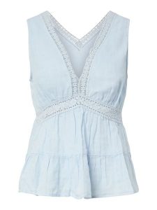 YAS Top w kolorze błękitnym rozmiar: 38. Niebieskie topy YAS, bez wzorów, z bawełny, bez kołnierzyka, bez ramiączek. Za 124,69 zł.