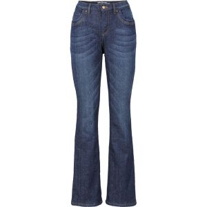 Dżinsy ocieplane bootcut, wysoki stan. Niebieskie jeansy bonprix, bez wzorów, z jeansu, z podwyższonym stanem. Za 219,99 zł.