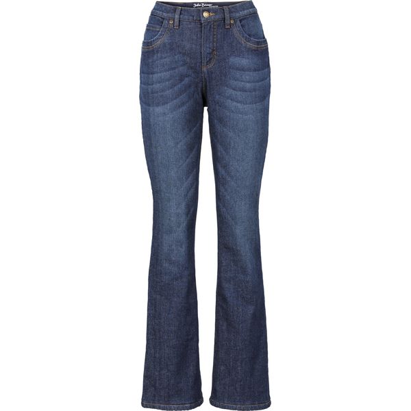 Dżinsy ocieplane bootcut, wysoki stan. Niebieskie jeansy bonprix, bez wzorów, z jeansu, z podwyższonym stanem. Za 219,99 zł.