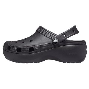 Klapki damskie Crocs CLASSIC PLATFORM CLOG. Czarne klapki Crocs, bez wzorów, bez obcasa. Za 199,00 zł.