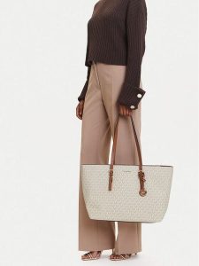 MICHAEL Michael Kors Torebka Quinn 30T5GQNT9B Beżowy. Brązowe shopper bag MICHAEL Michael Kors, bez wzorów, ze skóry, bez dodatków. Za 789,99 zł.