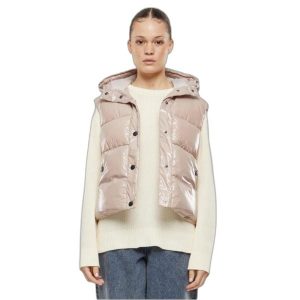 Kurtka bez rękawów z kapturem z recyklingu dla kobiet Urban Classics Sherpa. Czerwone kurtki Urban Classics, bez wzorów, z puchu, z kapturem. Za 254,90 zł.