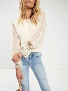 LA Angels Bluzka w kolorze kremowym rozmiar: XL. Brązowe bluzki LA Angels, xl, bez wzorów, z koronki, bez kołnierzyka, bez ramiączek. Za 130,99 zł.