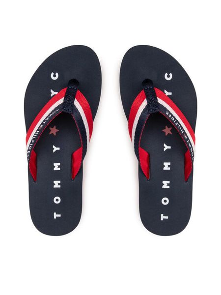 Tommy Hilfiger Japonki Tommy Loves Ny Beach Sandal FW0FW02370 Granatowy. Niebieskie klapki TOMMY HILFIGER, bez wzorów, z materiału, bez obcasa. Za 149,99 zł.
