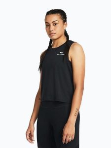 Under Armour Top funkcyjny w kolorze czarnym rozmiar: S. Czarne topy Under Armour, s, bez wzorów, z materiału, bez kołnierzyka, bez ramiączek. Za 100,04 zł.