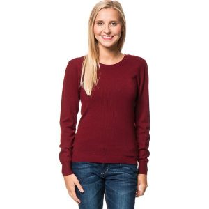 Sweter w kolorze bordowym. Czerwone swetry klasyczne marki William de Faye, z kaszmiru, z okrągłym kołnierzem. W wyprzedaży za 113,95 zł.