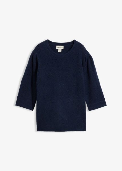 Sweter ażurowy. Niebieskie swetry klasyczne bonprix, bez kołnierzyka. Za 124,99 zł.