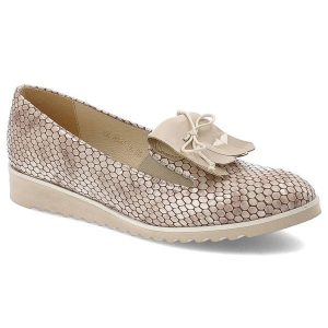 Beżowe Półbuty Gamis Eleganckie Skórzane Buty Damskie. Brązowe półbuty Gamis, na lato, bez wzorów, bez obcasa, na platformie, bez zapięcia. Za 199,00 zł.