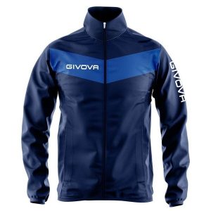 Kurtka piłkarska dla dorosłych Givova Rain Scudo granatowo-niebieska. Niebieskie kurtki Givova, s, bez wzorów, bez kaptura. Za 78,98 zł.