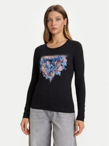 Guess Bluzka W5BI74 J1314 Czarny Slim Fit. Czarne bluzki Guess, xl, z aplikacjami, z bawełny, bez kołnierzyka, bez ramiączek. Za 259,99 zł.