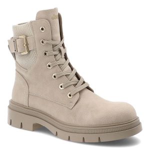 Botki damskie Jeep, trzewiki na płaskim obcasie za kostkę i zapinane na zamek, kremowe, JL52591A. Brązowe botki Jeep, na jesień, bez wzorów, z dzianiny, za kostkę, bez obcasa, na płaskiej podeszwie, bez zapięcia. Za 279,00 zł.