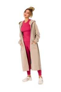 Długa Rozpinana Bluza z Kapturem - Beżowa. Brązowe bluzy MOE, l, bez wzorów, z bawełny, z kapturem. Za 387,89 zł.