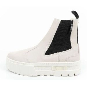Buty Puma Mayze Chelsea Suede 382829 02 beżowe beżowy. Brązowe botki bez wzorów, z gumy, bez obcasa, bez zapięcia. Za 466,73 zł.