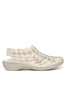 Rieker Sandały 413V8-60 Beżowy. Brązowe sandały Rieker, bez wzorów, ze skóry, bez obcasa, na płaskiej podeszwie, bez zapięcia. Za 189,99 zł.