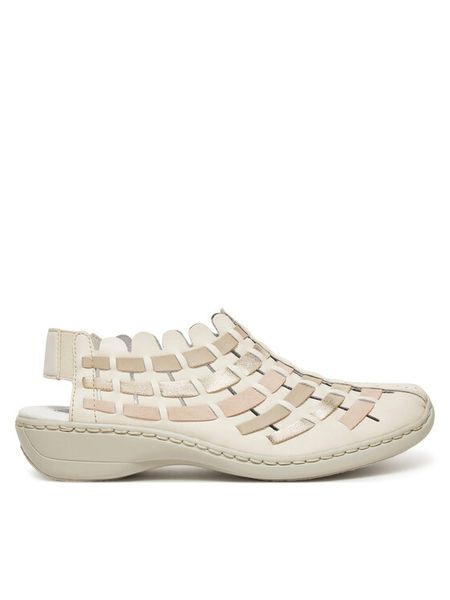 Rieker Sandały 413V8-60 Beżowy. Brązowe sandały Rieker, bez wzorów, ze skóry, bez obcasa, na płaskiej podeszwie, bez zapięcia. Za 189,99 zł.