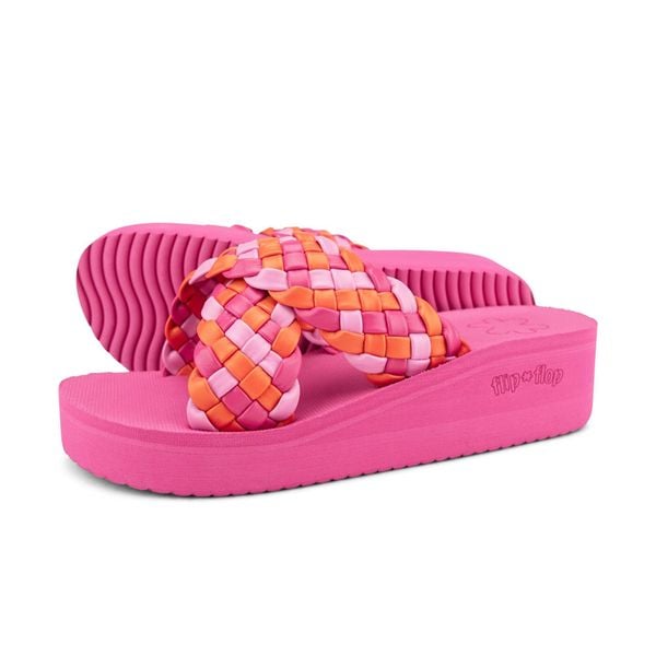 Klapki basenowe damskie Flip Flop Wedgy Cross. Czerwone klapki Flip Flop, bez wzorów, bez obcasa. Za 135,00 zł.