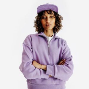 Bluza ze stójką na suwak damska Elementals. Fioletowe bluzy DECATHLON, xs, bez wzorów, z bawełny, bez kaptura. Za 179,99 zł.