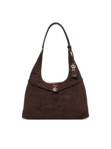 Guess Torebka Ella HWSG97 54010 Brązowy. Brązowe torebki klasyczne Guess, z aplikacjami, z materiału, bez dodatków. Za 634,99 zł.