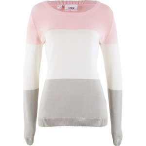 Sweter w stylu color-blocking. Czerwone swetry klasyczne bonprix, z dzianiny, bez kołnierzyka. Za 94,99 zł.
