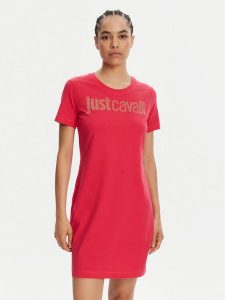 Just Cavalli Sukienka codzienna 78PAOE15 Różowy Regular Fit. Czerwone sukienki Just Cavalli, na co dzień, s, bez wzorów, z bawełny, bez kołnierzyka, bez ramiączek, proste. Za 519,99 zł.