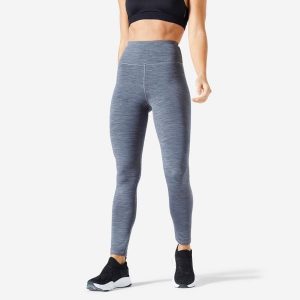 Legginsy fitness damskie Domyos. Szare legginsy DOMYOS, bez wzorów, z materiału, z podwyższonym stanem, długie. Za 39,99 zł.
