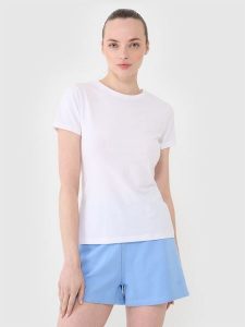 4F T-shirt slim gładki damski - biały M. Białe t-shirty 4f, m, bez wzorów, z bawełny, bez kołnierzyka, bez ramiączek. Za 39,99 zł.