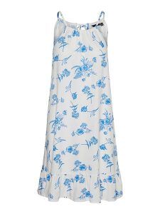 Vero Moda Sukienka "Mymilo" w kolorze biało-błękitnym rozmiar: L. Białe sukienki Vero Moda, na imprezę, l, bez wzorów, z wiskozy, klasyczne, bez kołnierzyka, bez ramiączek, mini. Za 79,03 zł.