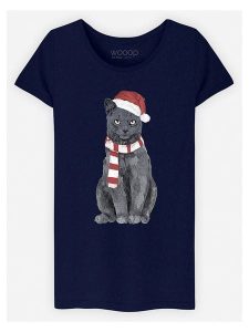 WOOOP Koszulka "Xmas Cat" w kolorze granatowym rozmiar: XL. Niebieskie bluzki Wooop, xl, bez wzorów, z bawełny, bez kołnierzyka, bez ramiączek. Za 56,99 zł.