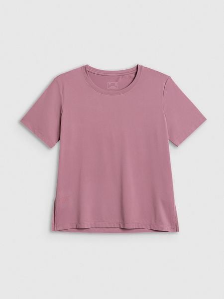 4F Koszulka treningowa loose szybkoschnąca damska - beżowa XXL. Brązowe bluzki 4f, xxl, bez wzorów, bez kołnierzyka, bez ramiączek. Za 79,99 zł.