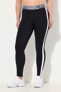 Damskie Legginsy paski kieszenie wysoki stan elastyczny pas. Czarne legginsy Ulla Popken, bez wzorów, z elastanu, z podwyższonym stanem. Za 239,99 zł.