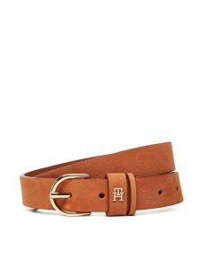 Tommy Hilfiger Pasek Damski Essential Effortless 2.5 Nubuck AW0AW17930 Brązowy. Brązowe paski TOMMY HILFIGER, bez wzorów, z nubiku. Za 179,99 zł.