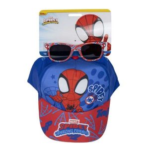 Zestaw z czapką i okularami przeciwsłonecznymi Spidey Niebieski. Czerwone czapki SPIDEY AND HIS AMAZING FRIENDS, bez wzorów, sportowe. Za 59,85 zł.