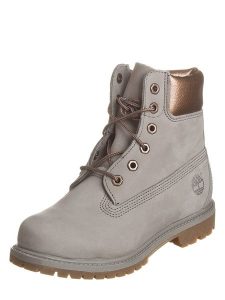 Timberland Skórzane botki w kolorze szarym rozmiar: 38. Szare botki Timberland, bez wzorów, bez obcasa, bez zapięcia. Za 325,03 zł.