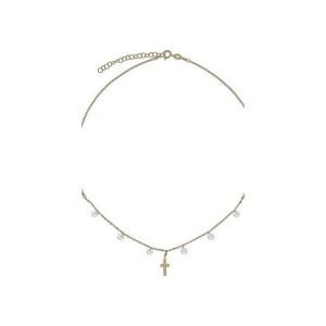Srebrny pozłacany naszyjnik choker z krzyżykiem i cyrkoniami. Naszyjniki marki Atdiament. Za 109,00 zł.